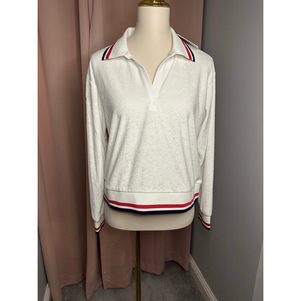NWT Beach Riot Martina Cover Up Long Sleeve Polo Red White Blue Sz S - Picture 2 of 7